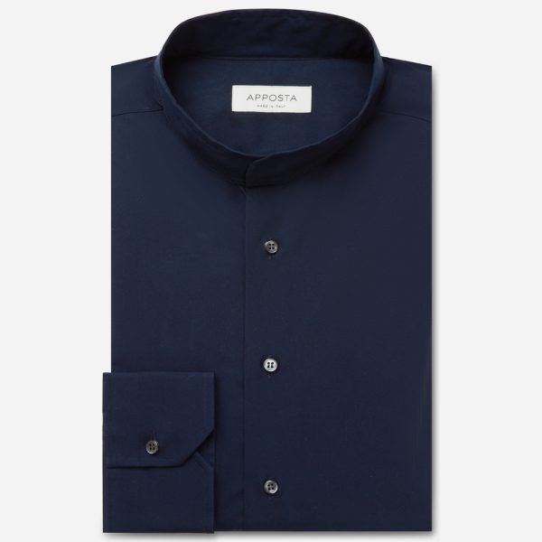 Shirt  solid  navy blue cotton poplin, collar style  band collar without button