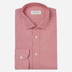 Shirt  striped  red cotton poplin, collar style  semi-spread collar