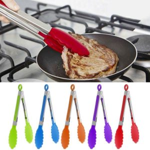 Hi-Q MINI Silicone Cooking Food Serving BBQ Tongs Stainless Steel Handle Utensil blue