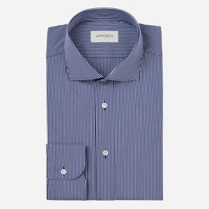 Shirt  striped  navy blue stretch satin, collar style  updated spread collar with short points