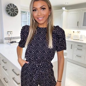 Women's Black Spot Crop Wide Leg Jumpsuit AX Paris New Look