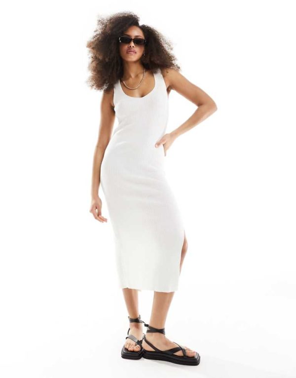 ASOS DESIGN Womens knitted v neck midi dress in cream-Neutral - Size 12 UK