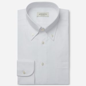 Shirt solid white cotton poplin double twisted, collar style button-down collar