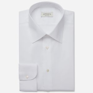 Shirt  solid  white stretch cotton poplin, collar style  low straight point collar