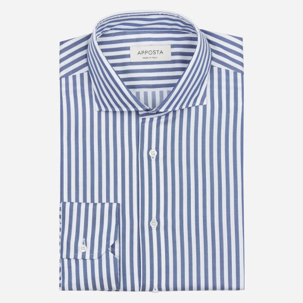 Shirt  striped  navy blue stretch cotton twill, collar style  updated spread collar with short points