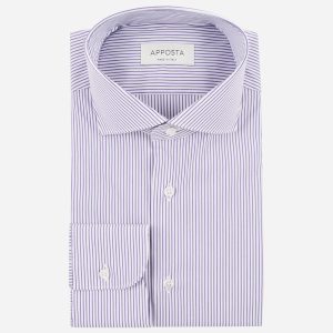 Shirt striped violet cotton poplin double twisted, collar style lower spread collar