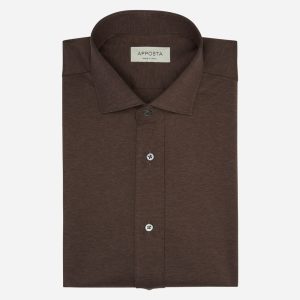 Shirt  solid  brown cotton jersey double twisted, collar style  updated spread collar with short points