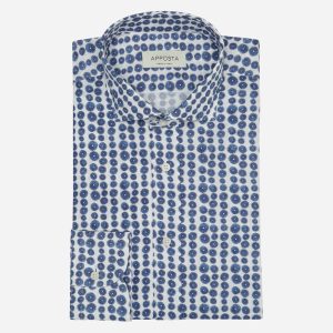 Shirt  textures  navy blue cotton mock leno double twisted, collar style  updated spread collar with short points