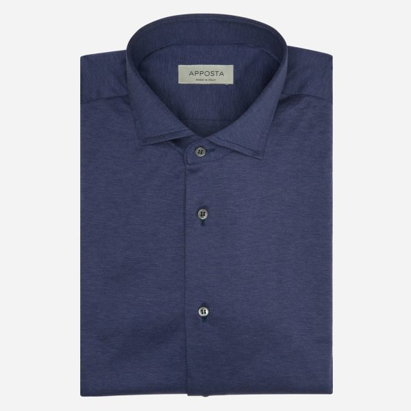 Shirt  solid  navy blue cotton jersey double twisted, collar style  updated spread collar with short points