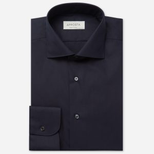 Shirt  solid  navy blue 4-way stretch poplin sensitive, collar style  updated spread collar with short points