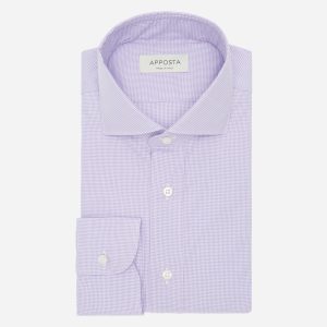 Shirt small check violet easy-iron cotton twill, collar style lower spread collar