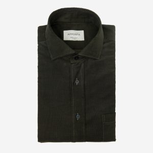 Shirt  solid  green cotton textured, collar style  updated spread collar with short points