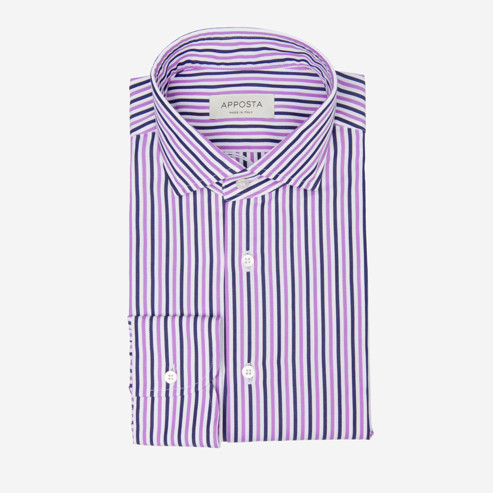 Shirt striped violet cotton poplin, collar style updated spread collar with short points