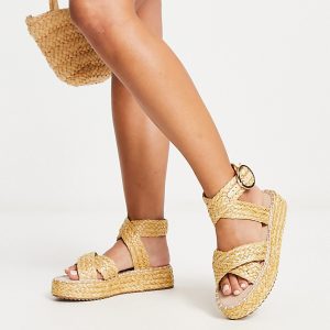 ASOS DESIGN Womens Wide Fit Journey raffia espadrille in natural-Neutral - Stone - Size UK 5
