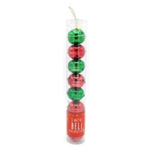 Christmas Metal Bell Tree Decorations 8 Pk Assorted Colours