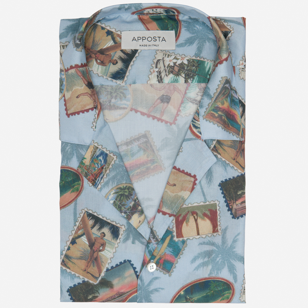 Shirt patterned designs multi cotton poplin, collar style camp collar