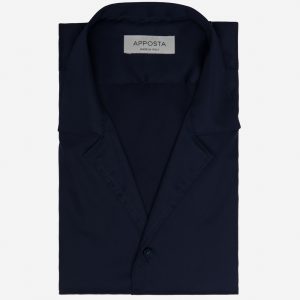 Shirt solid navy blue stretch poplin, collar style camp collar