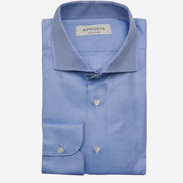 Shirt  solid  navy blue cotton twill double twisted, collar style  lower spread collar