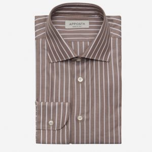 Shirt  striped  brown cotton oxford, collar style  semi-spread collar