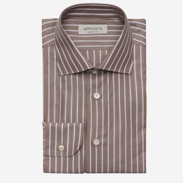 Shirt  striped  brown cotton oxford, collar style  semi-spread collar