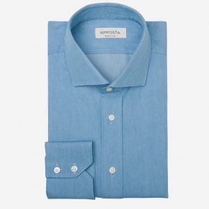 Shirt  solid  light blue cotton denim, collar style  updated spread collar with short points