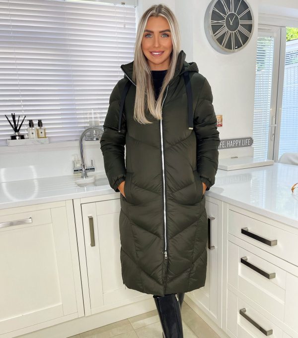Women's Khaki Quilted Hooded Long Puffer Jacket AX Paris New Look