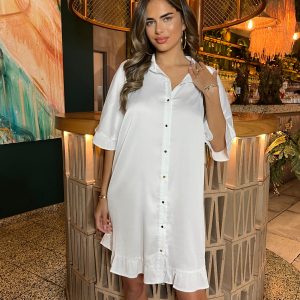 Women's Off White Frill Mini Shirt Dress AX Paris New Look
