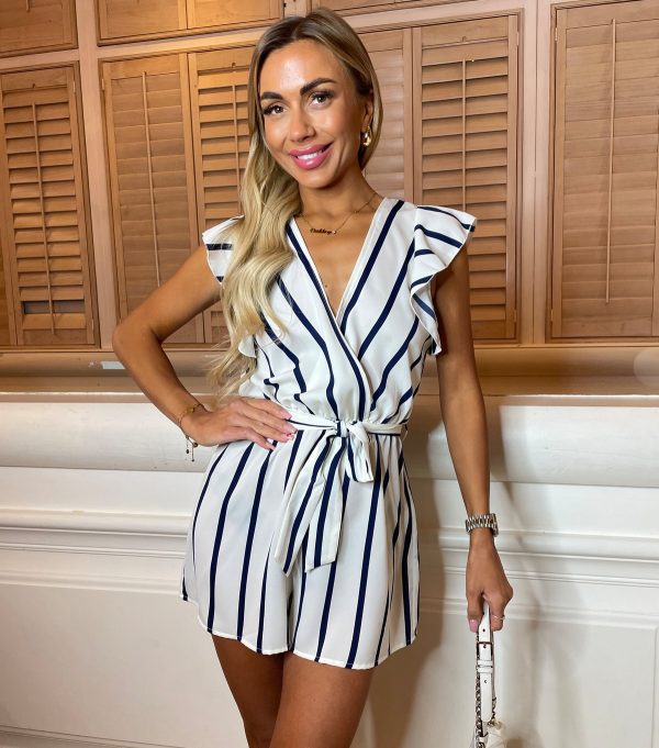 Women's Off White Belted Playsuit AX Paris New Look