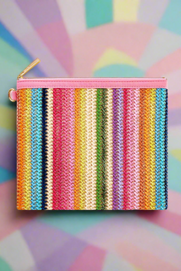 Packed Party Bring On The Fun Luxe Woven Rainbow Everything Pouch Bag Colour: Pink