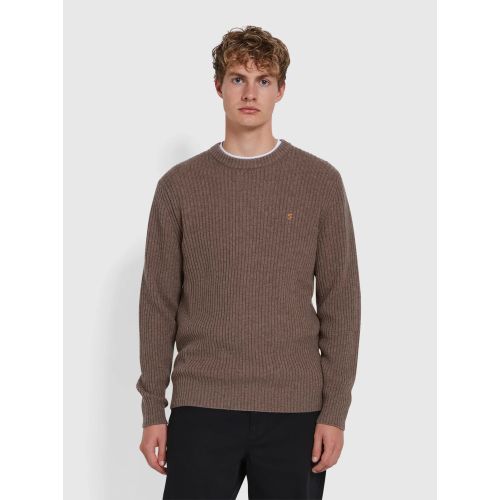 Farah Mens Mushroom Grey Halton Rib Jumper