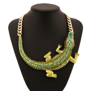 Exaggerated Crocodile Rhinestone Choker Necklace for Women Cute Animals Big Chunky Maxi Necklaces