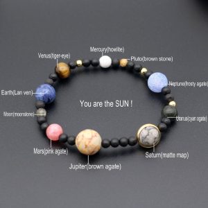 Galaxy Solar System Bracelet Universe Nine Planets Natural Stone Stars Earth Moon Bracelet For Women black