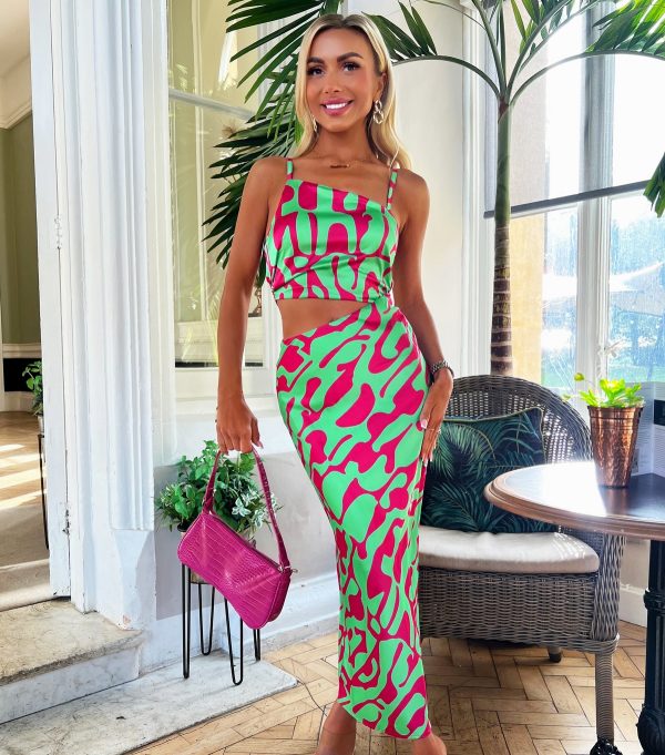 Women's Green Abstract Print Cut Out Maxi Dress AX Paris New Look