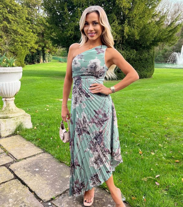 Women's Green Floral One-Shoulder Midi Dress AX Paris New Look