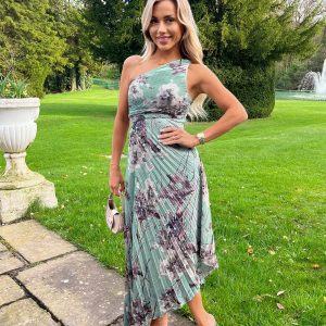 Women's Green Floral One-Shoulder Midi Dress AX Paris New Look