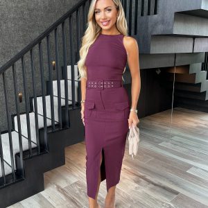 Women's Plum Sleeveless Cargo Midi Dress AX Paris New Look