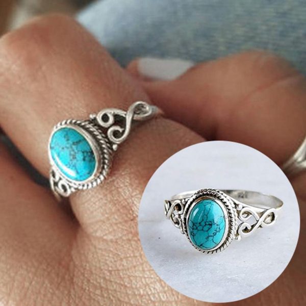 Antique Turquoise Natural Gemstone Bride Wedding Engagement Vintage Ring Gift US 9