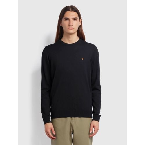 Farah Mens Washed Black Mullen Merino Wool Crew Neck Jumper