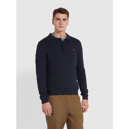 Farah Mens True Navy Hamlet Long Sleeve Knitted Polo Jumper