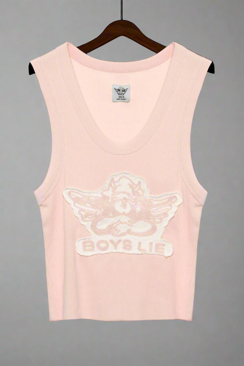 Boys Lie Please Stitch Me Up Randy Tank Top Colour: Pink Size: XS/S