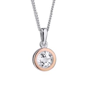 Clogau Celebration Sterling Silver Rose Gold White Topaz Necklace - Silver