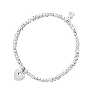 Clogau Cariad Sterling Silver 9ct Rose Gold Beaded Heart Bracelet - 16.5cm-17.5cm