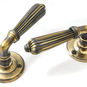 Brass Reeded Lever Door Handle