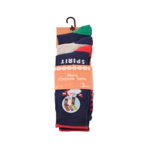 Men's Christmas Socks 3 Pk Size 6-11 Navy & Red Santa