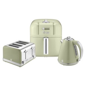 Retro 4 Slice Toaster, Cordless Kettle and Air Fryer Bundle in Green