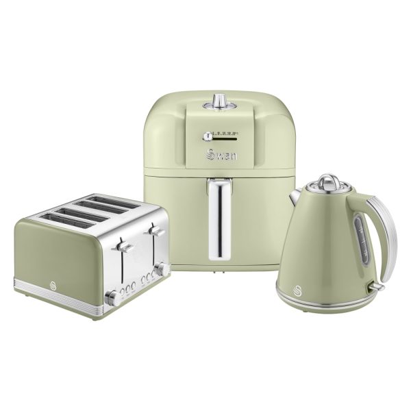 Retro 4 Slice Toaster, Cordless Kettle and Air Fryer Bundle in Green