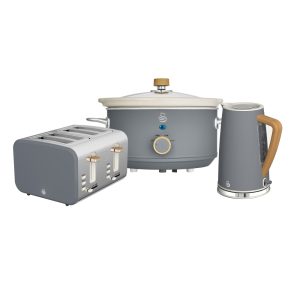 Nordic 4 Slice Toaster, Cordless Kettle and Slow Cooker Bundle in Grey
