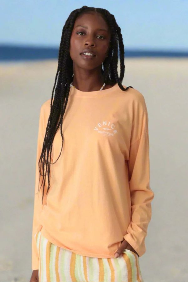 Electric and Rose Camden Boyfriend Tee - Beach Club Graphic Size: S Colour: Orange