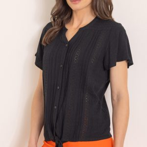 Klass Tie Front Short Sleeve Blouse Black Women's