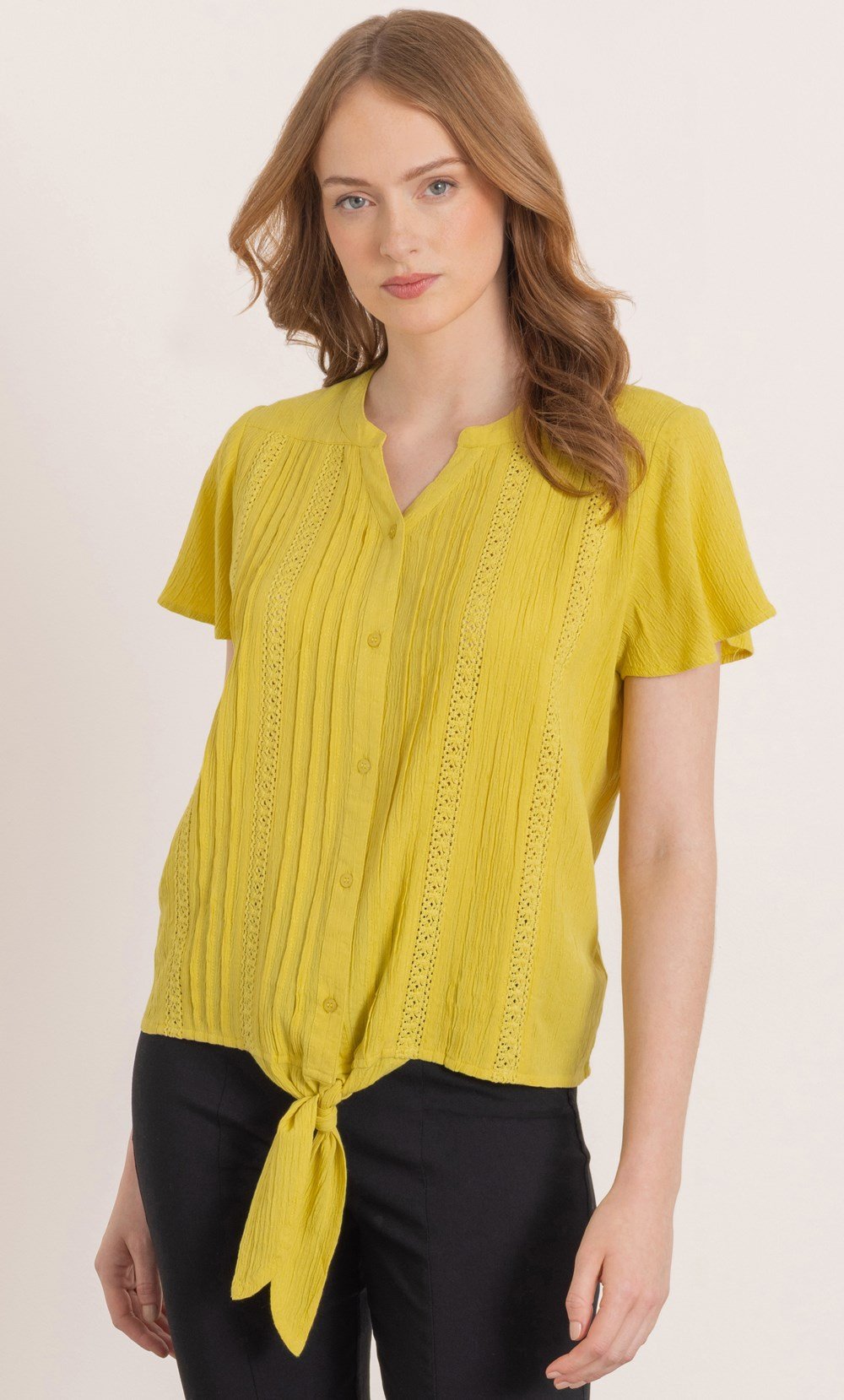 Klass Tie Front Short Sleeve Blouse Lemongrass Women's